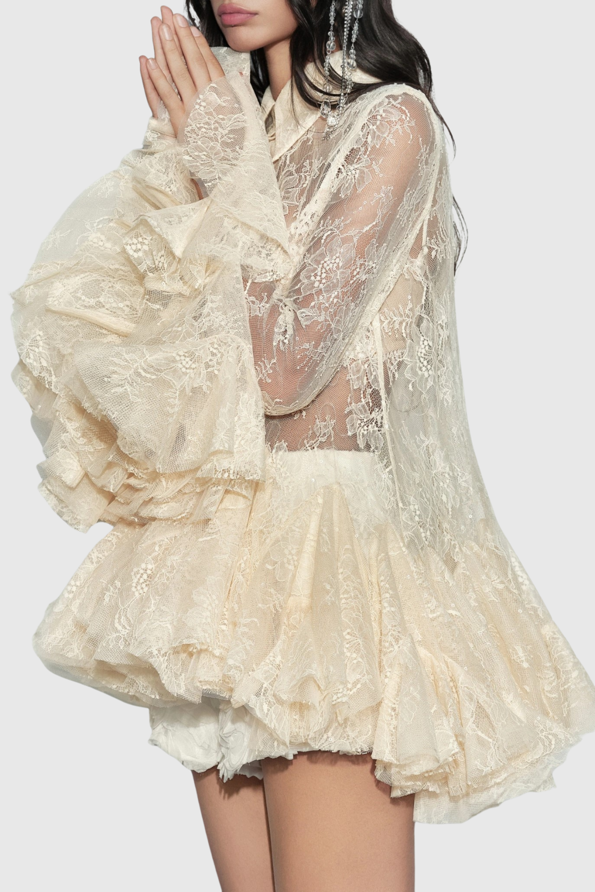 Anamaria Ruffle Lace Blouse - Beige