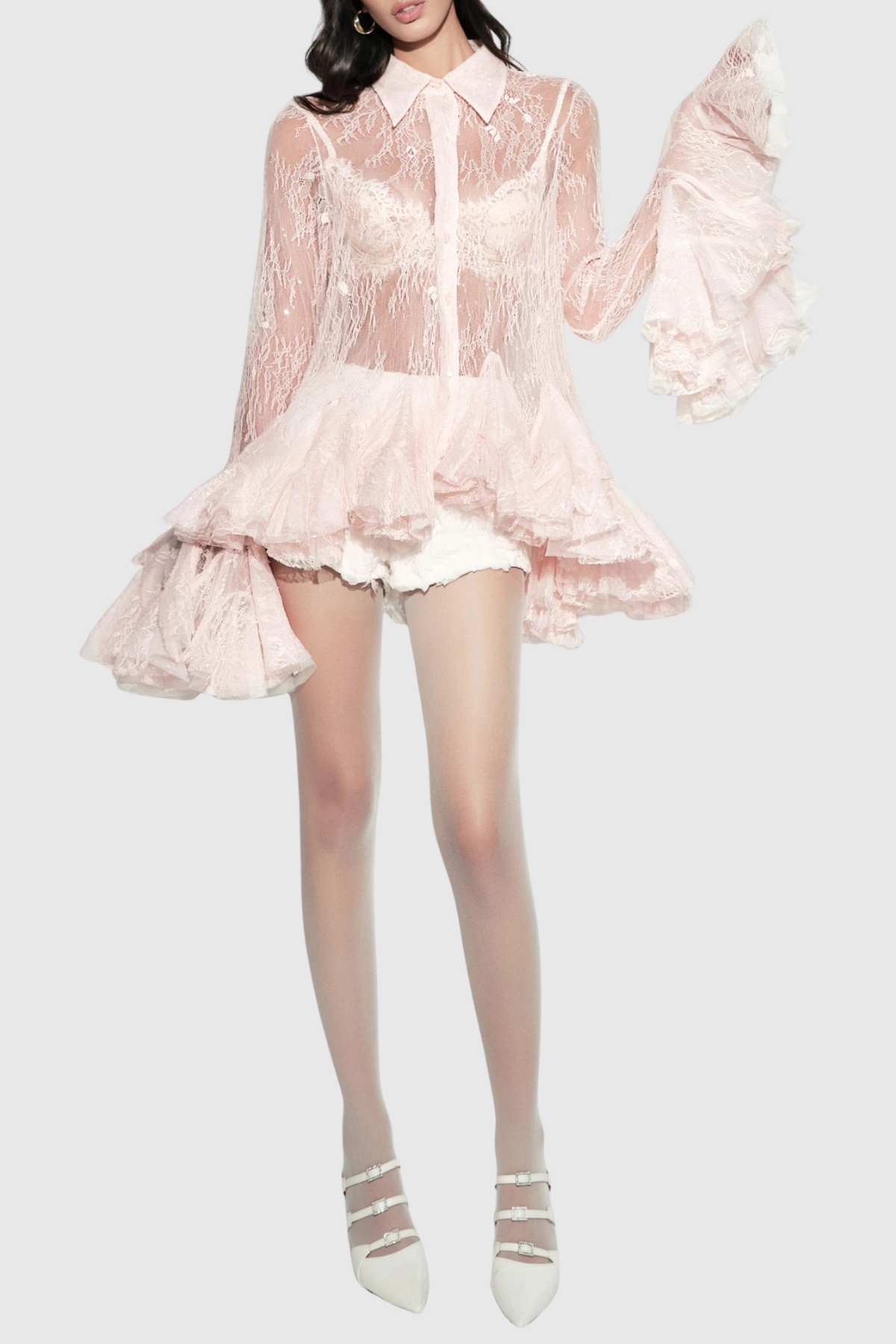 Anamaria Ruffle Lace Blouse - Pink