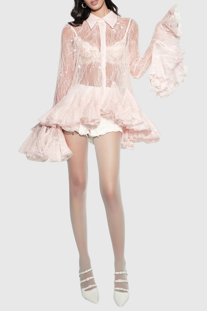 Anamaria Ruffle Lace Blouse - Pink