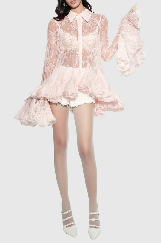 Anamaria Ruffle Lace Blouse - Pink