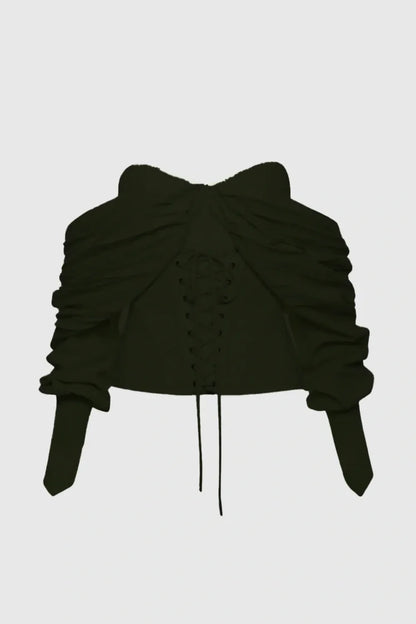 Andaia Off Shoulder Lace Up Corset Top-Black