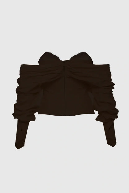 Andaia Off Shoulder Lace Up Corset Top-Black
