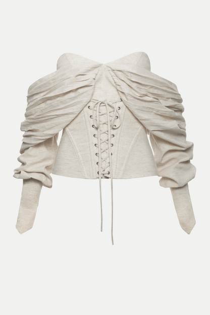 Andaia Off Shoulder Lace Up Corset Top-Black