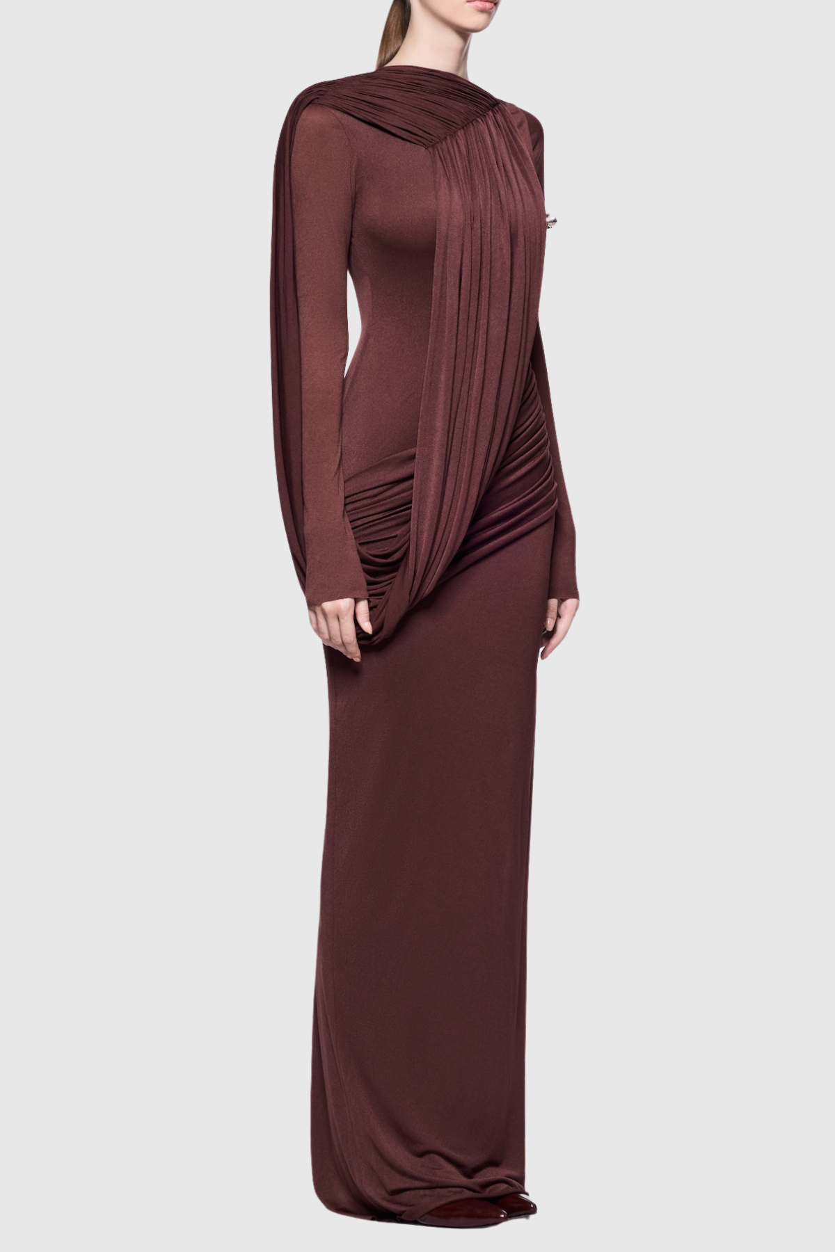 Andersa Asymmetric Draped Maxi Dress - Brown