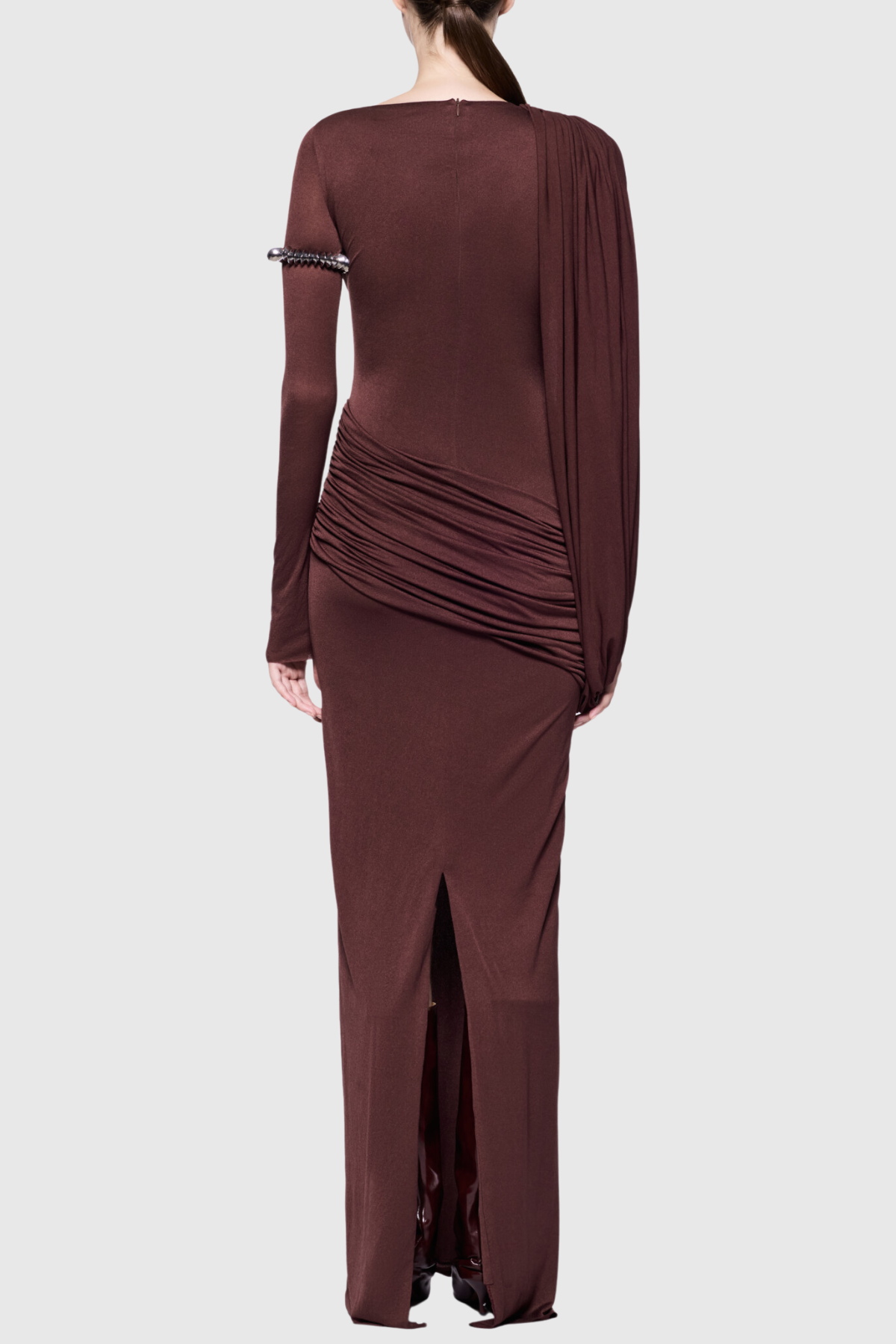 Andersa Asymmetric Draped Maxi Dress - Brown