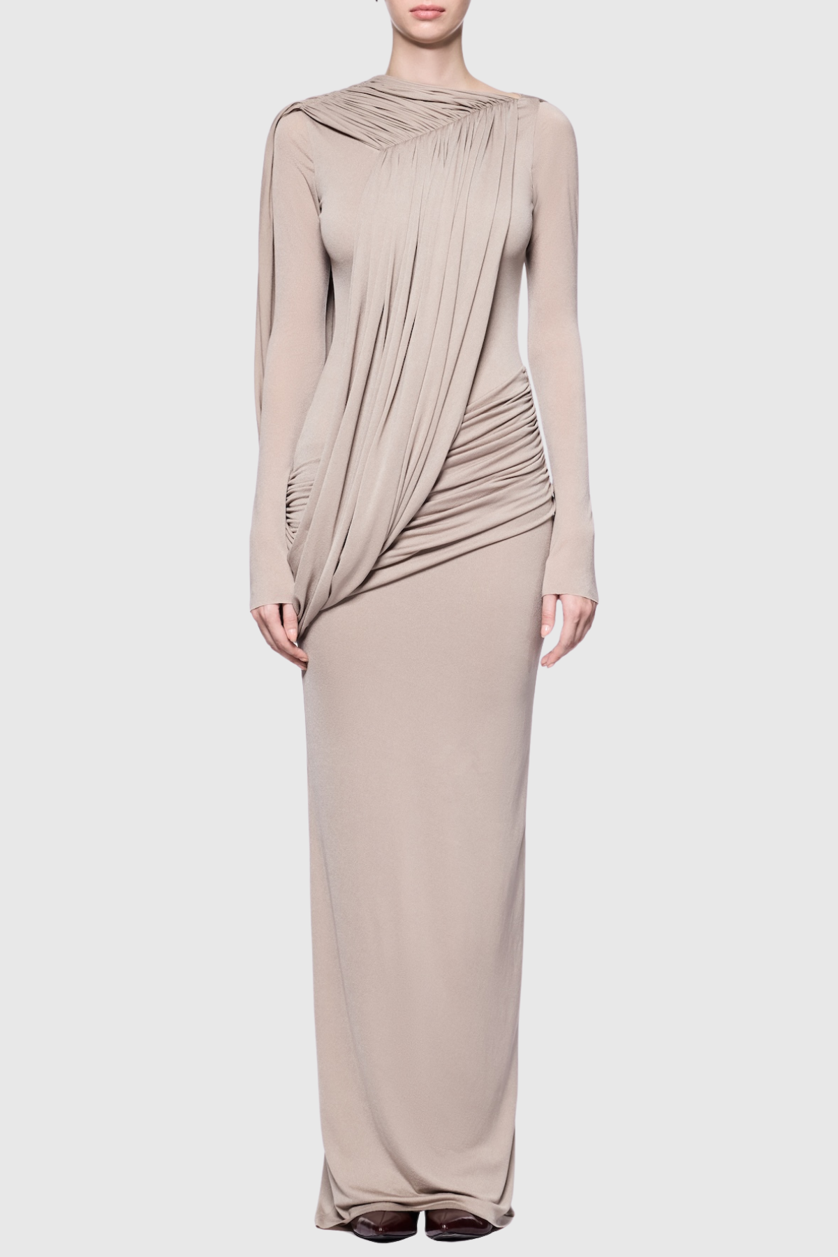 Andersa Asymmetric Draped Maxi Dress - Nude