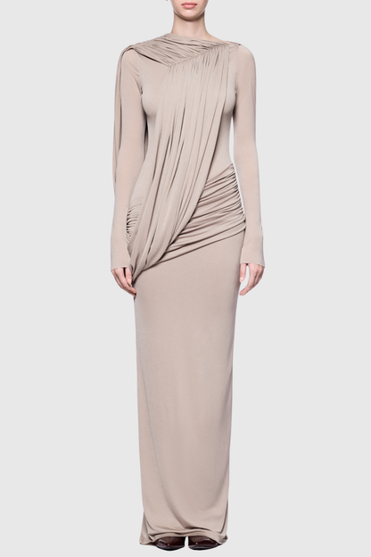 Andersa Asymmetric Draped Maxi Dress - Nude