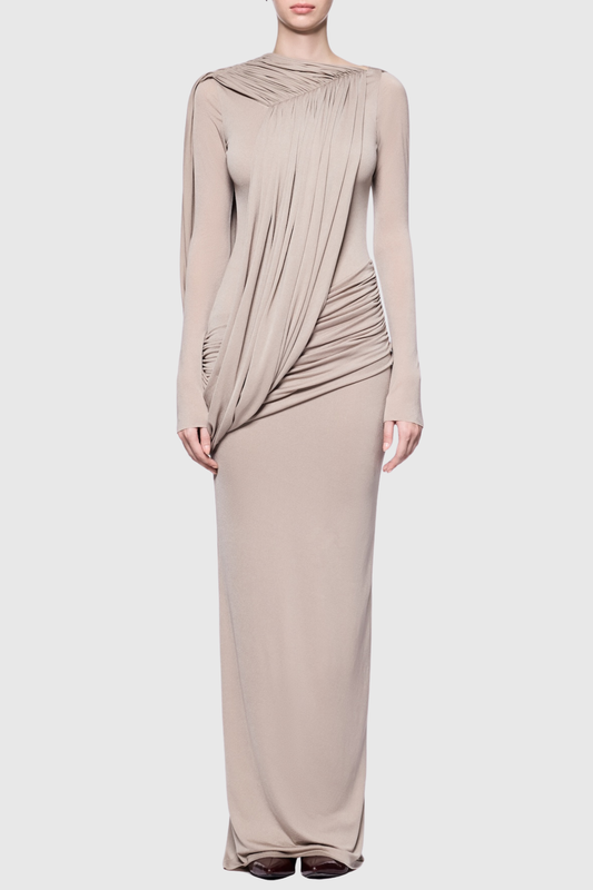 Andersa Asymmetric Draped Maxi Dress - Nude