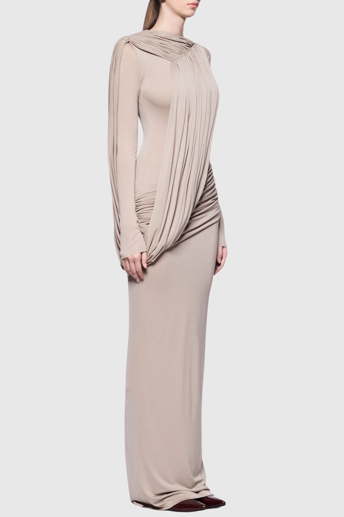 Andersa Asymmetric Draped Maxi Dress - Nude