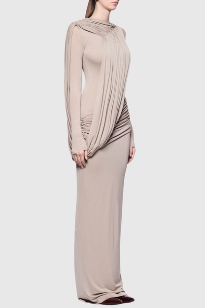 Andersa Asymmetric Draped Maxi Dress - Nude