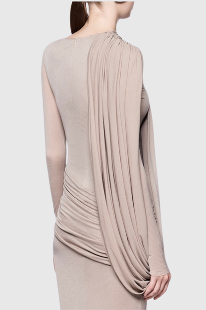 Andersa Asymmetric Draped Maxi Dress - Nude