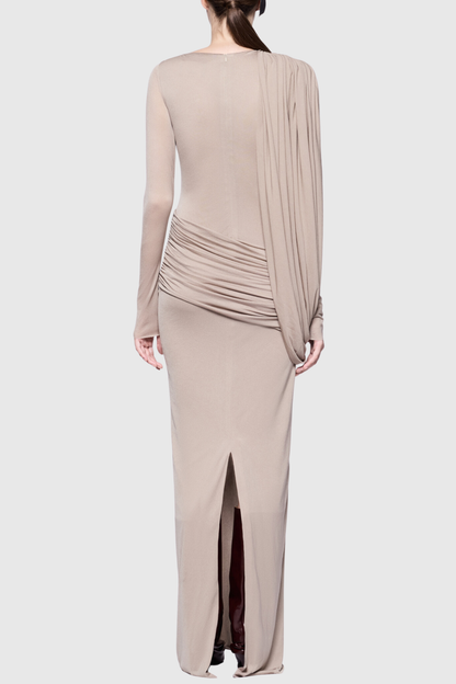 Andersa Asymmetric Draped Maxi Dress - Nude