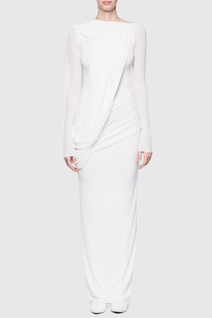 Andersa Asymmetric Draped Maxi Dress - White