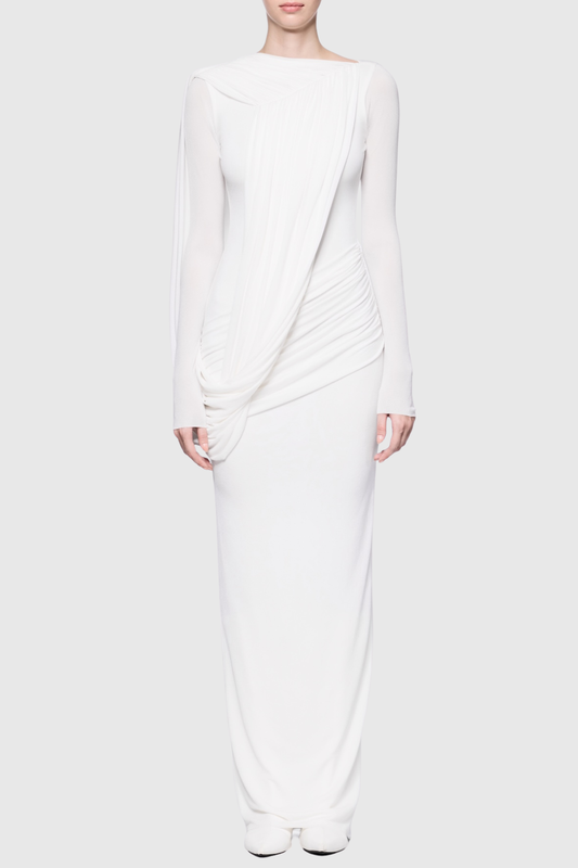 Andersa Asymmetric Draped Maxi Dress - White