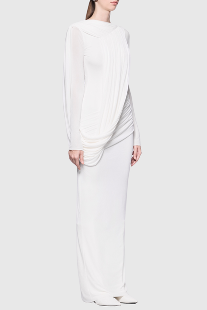 Andersa Asymmetric Draped Maxi Dress - White