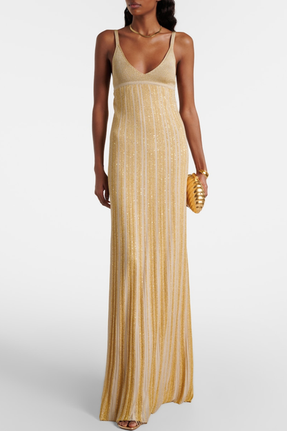 Anderso Sequin Knit Maxi Dress - Gold