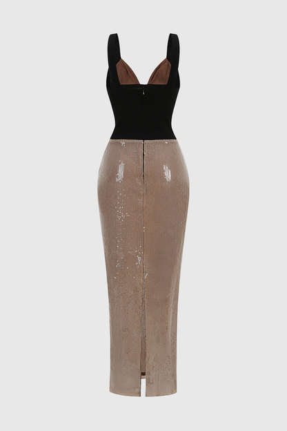 Aniceta Sequin Contrast Corset Maxi Dress