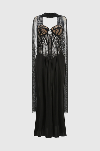 Eeroa Strapless Lace Scarf  Maxi Dress