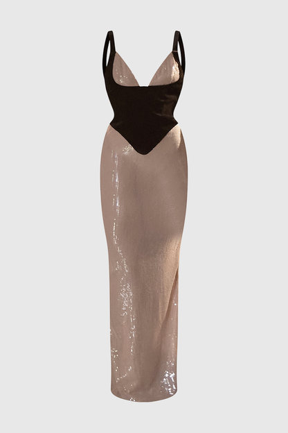 Aniceta Sequin Contrast Corset Maxi Dress