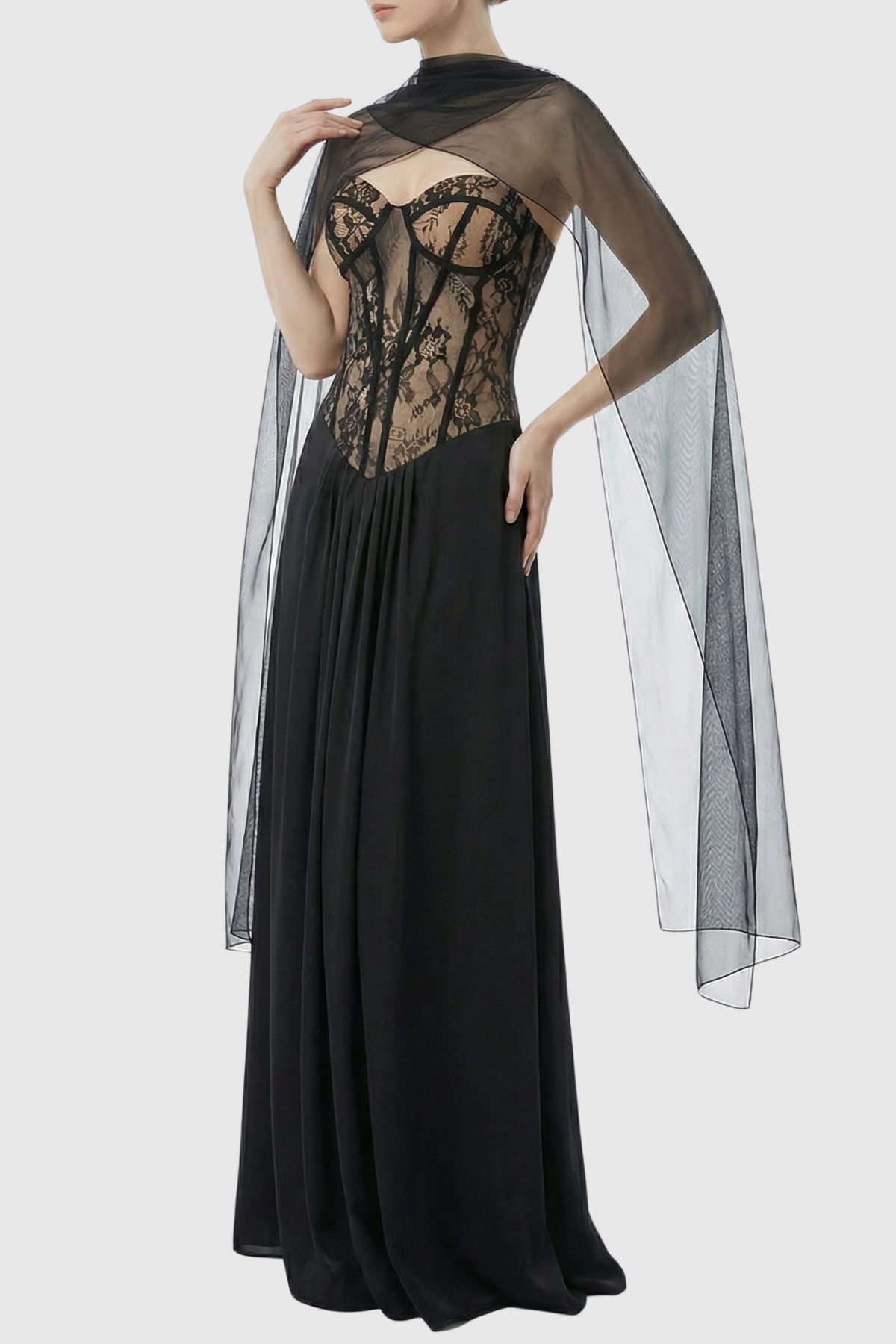 Eeroa Strapless Lace Scarf  Maxi Dress