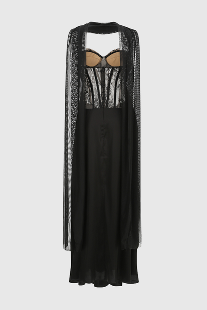 Eeroa Strapless Lace Scarf  Maxi Dress