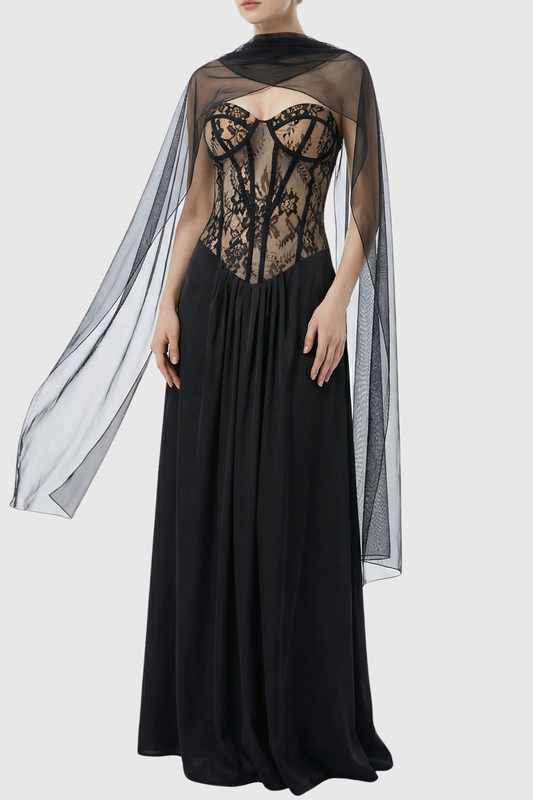 Eeroa Strapless Lace Scarf  Maxi Dress