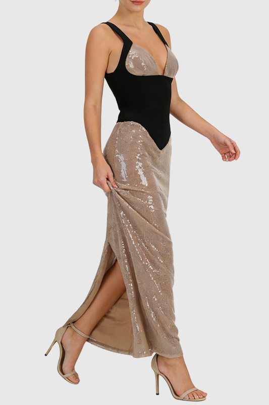 Aniceta Sequin Contrast Corset Maxi Dress
