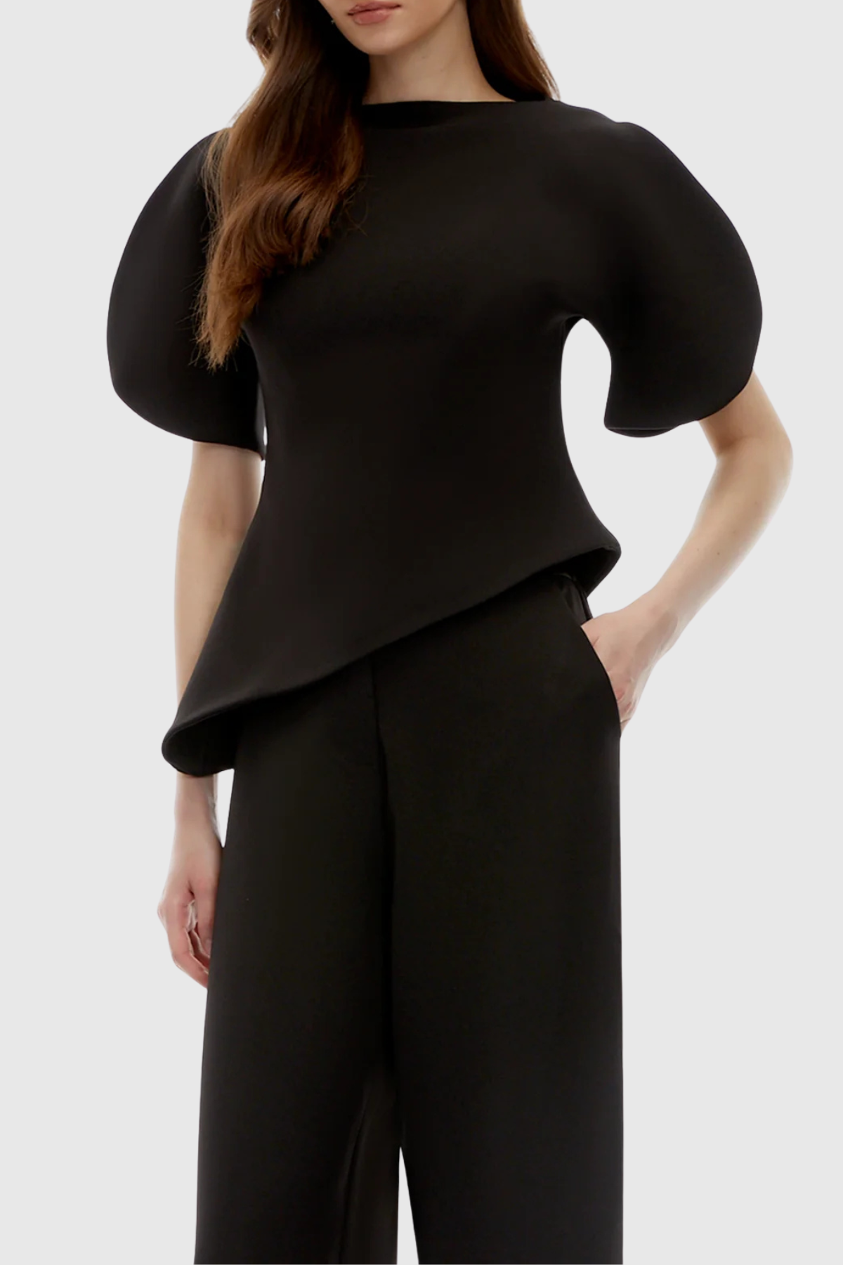 Aniya Puff Sleeve Top & Trousers Set - Black