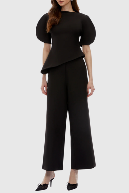 Aniya Puff Sleeve Top & Trousers Set - Black