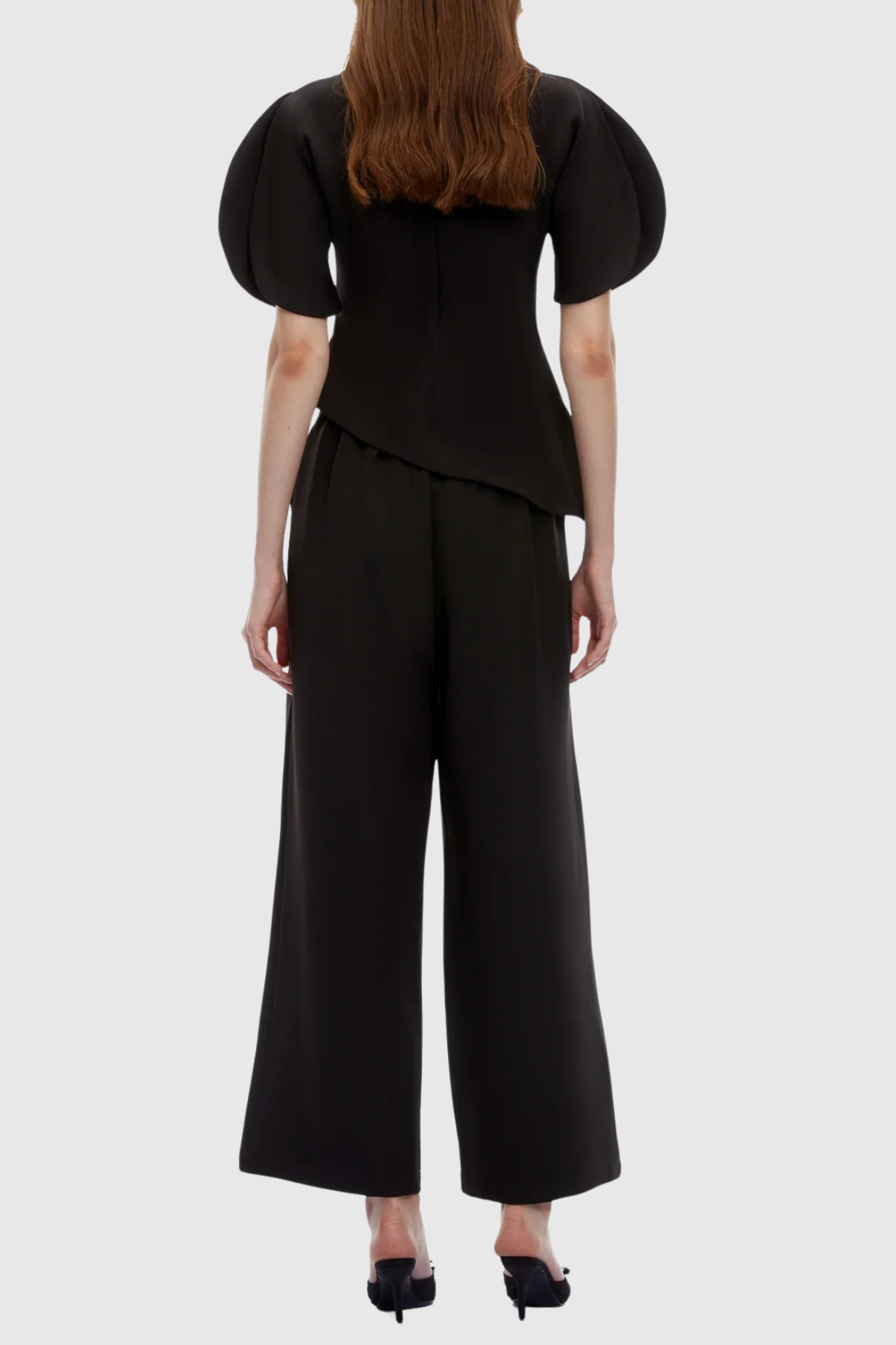 Aniya Puff Sleeve Top & Trousers Set - Black