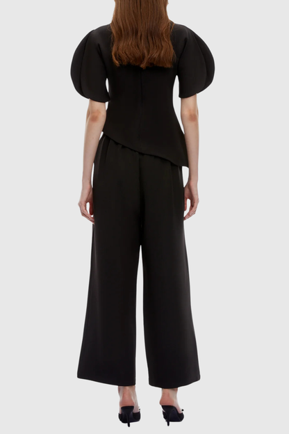 Aniya Puff Sleeve Top & Trousers Set - Black