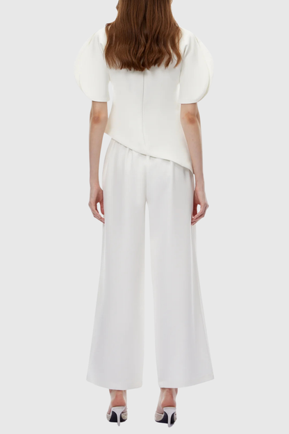 Aniya Puff Sleeve Top & Trousers Set - White