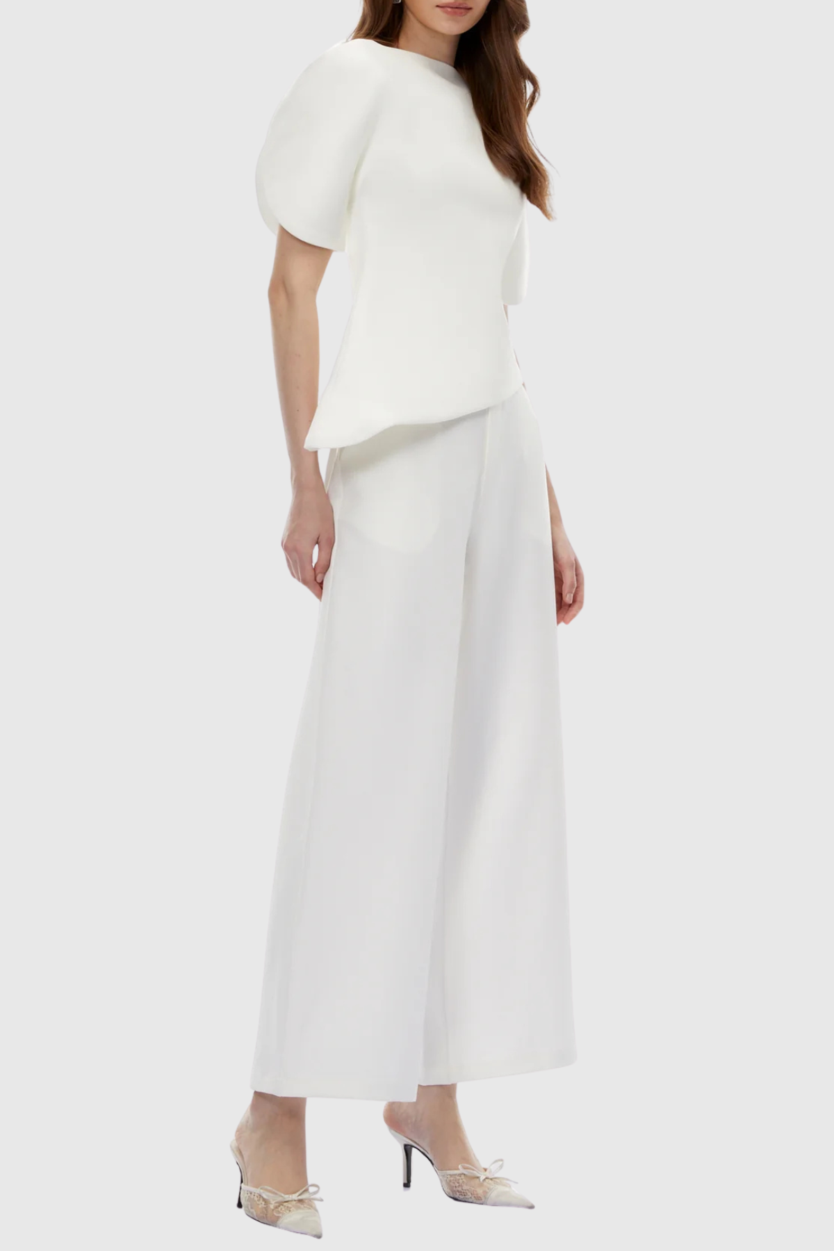 Aniya Puff Sleeve Top & Trousers Set - White