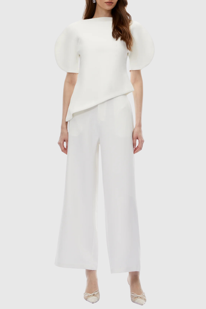 Aniya Puff Sleeve Top & Trousers Set - White