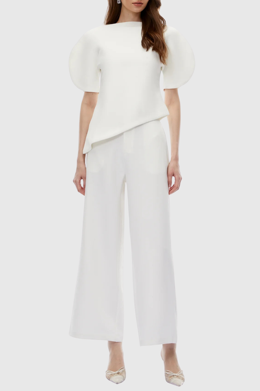 Aniya Puff Sleeve Top & Trousers Set - White