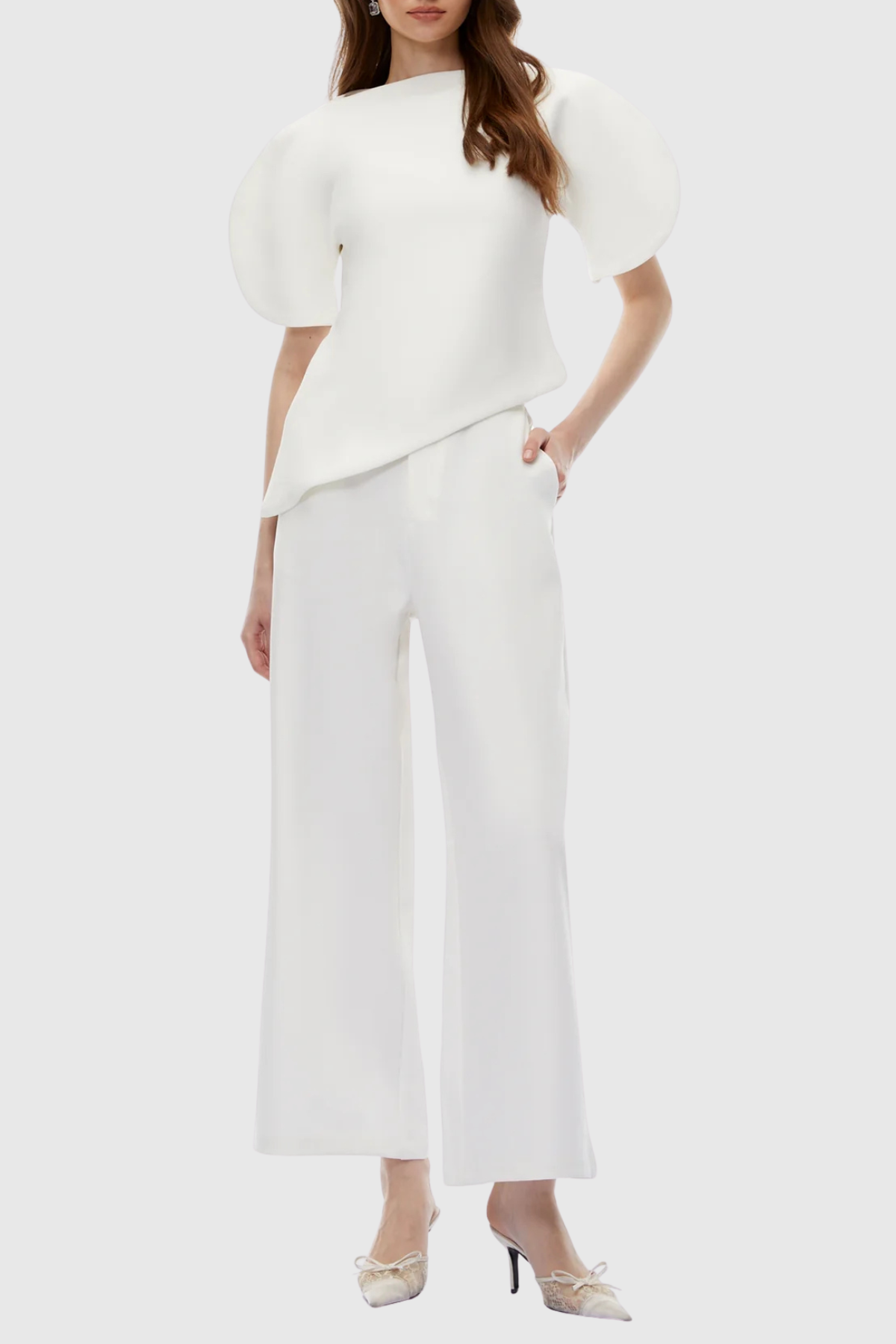 Aniya Puff Sleeve Top & Trousers Set - White