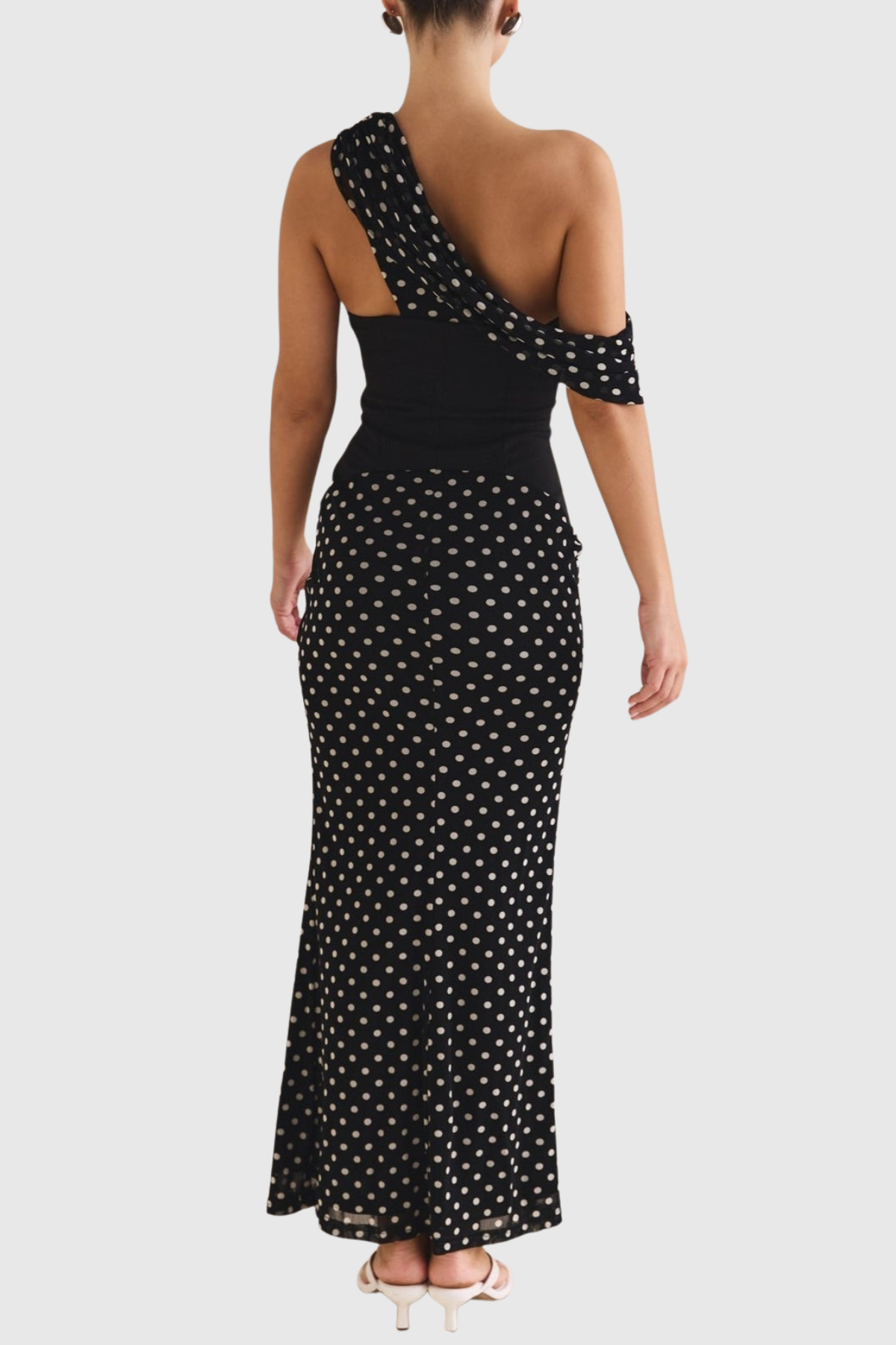 Ankia Off Shoulder Polka Dot Maxi Dress - Black