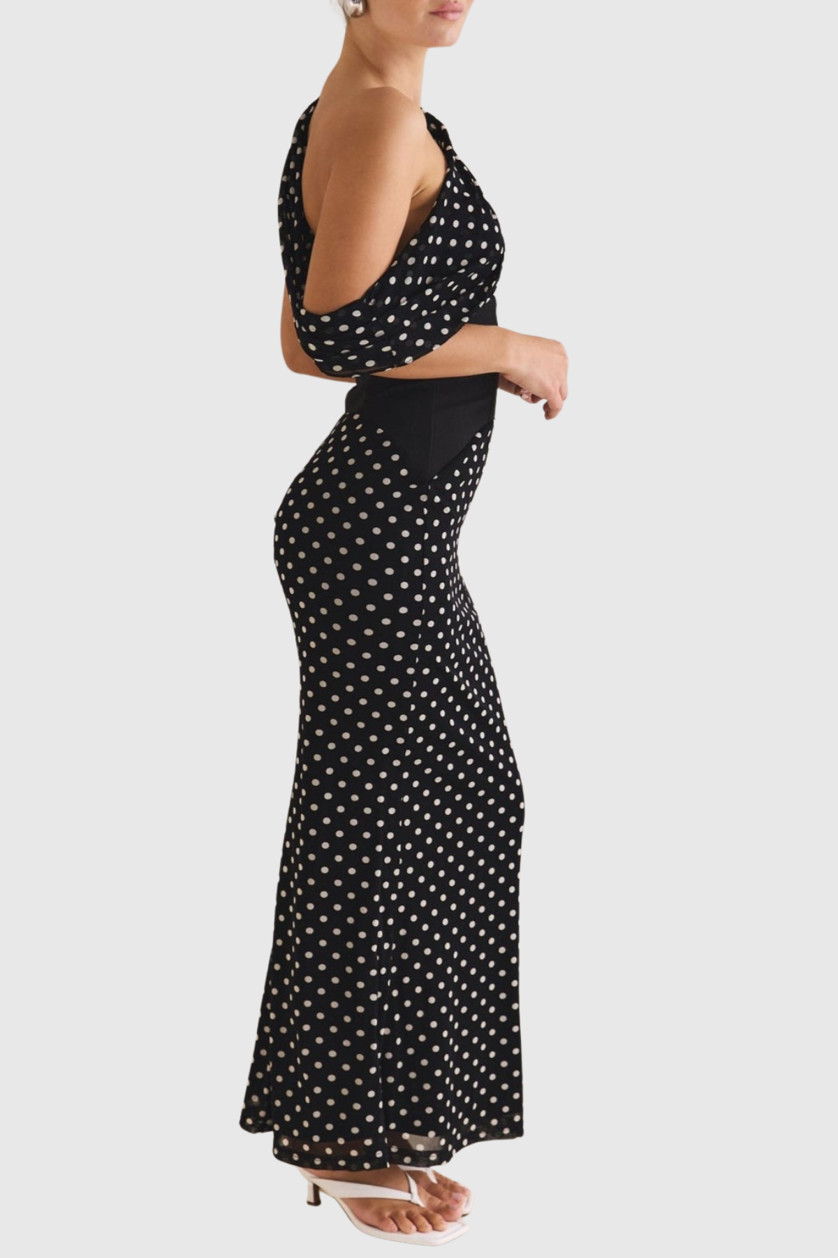 Ankia Off Shoulder Polka Dot Maxi Dress - Black