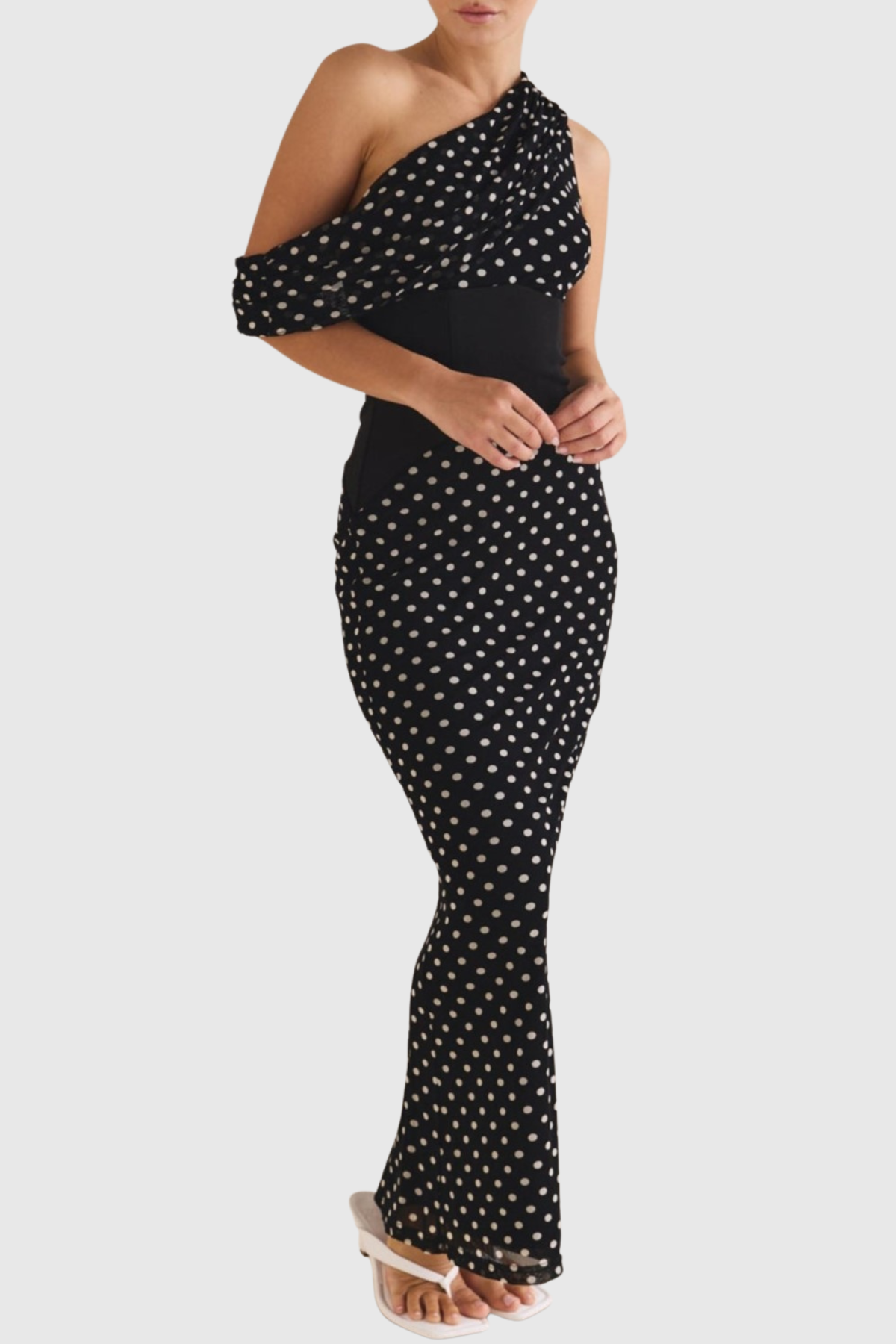 Ankia Off Shoulder Polka Dot Maxi Dress - Black