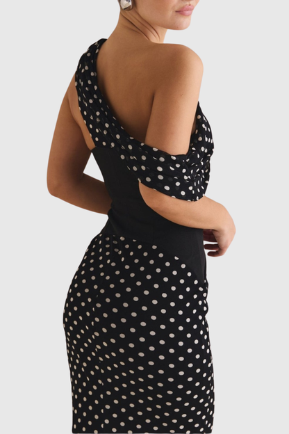 Ankia Off Shoulder Polka Dot Maxi Dress - Black