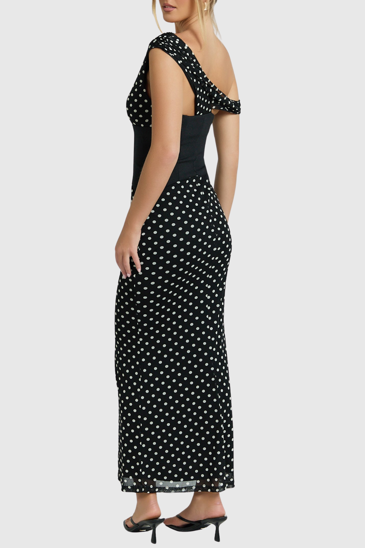 Ankia Off Shoulder Polka Dot Maxi Dress - Black