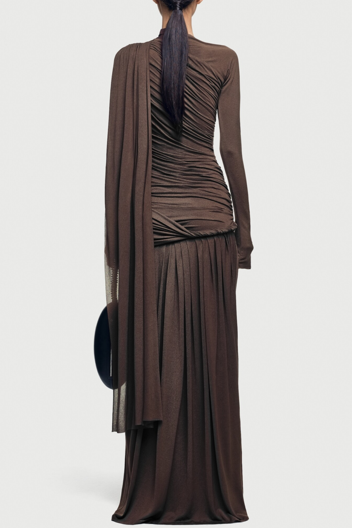 Annella Asymmetric Ruched Flap Maxi Dress - Brown
