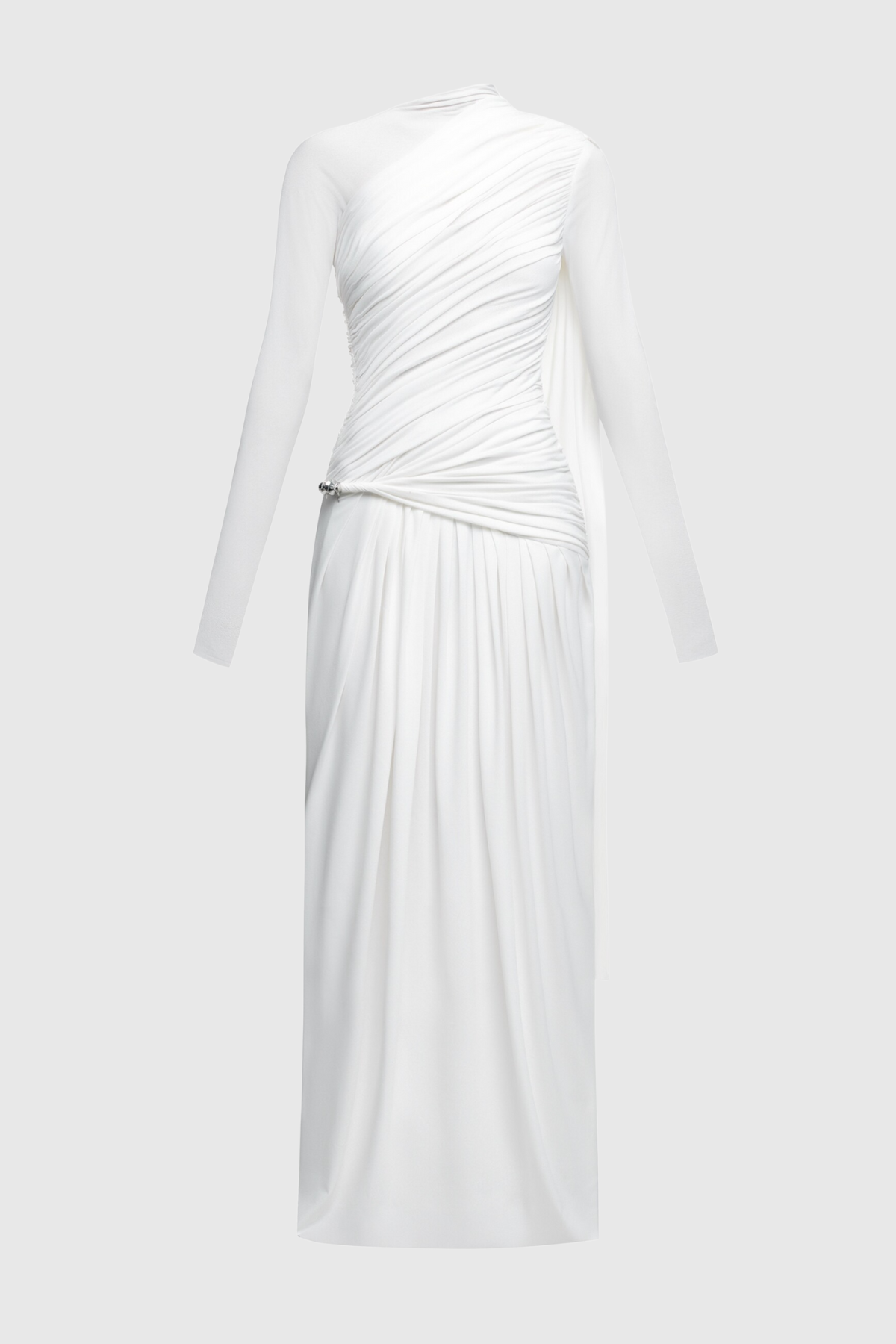 Annella Asymmetric Ruched Flap Maxi Dress - White