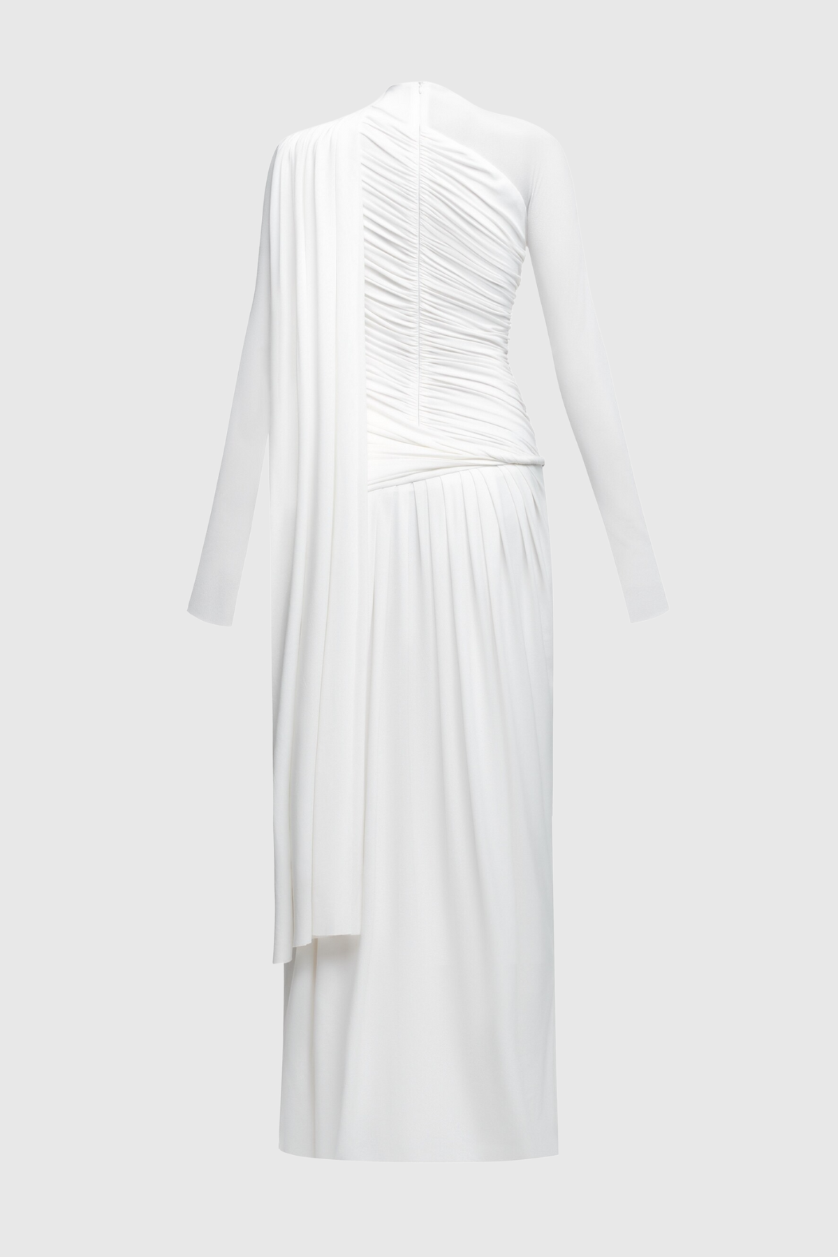 Annella Asymmetric Ruched Flap Maxi Dress - White