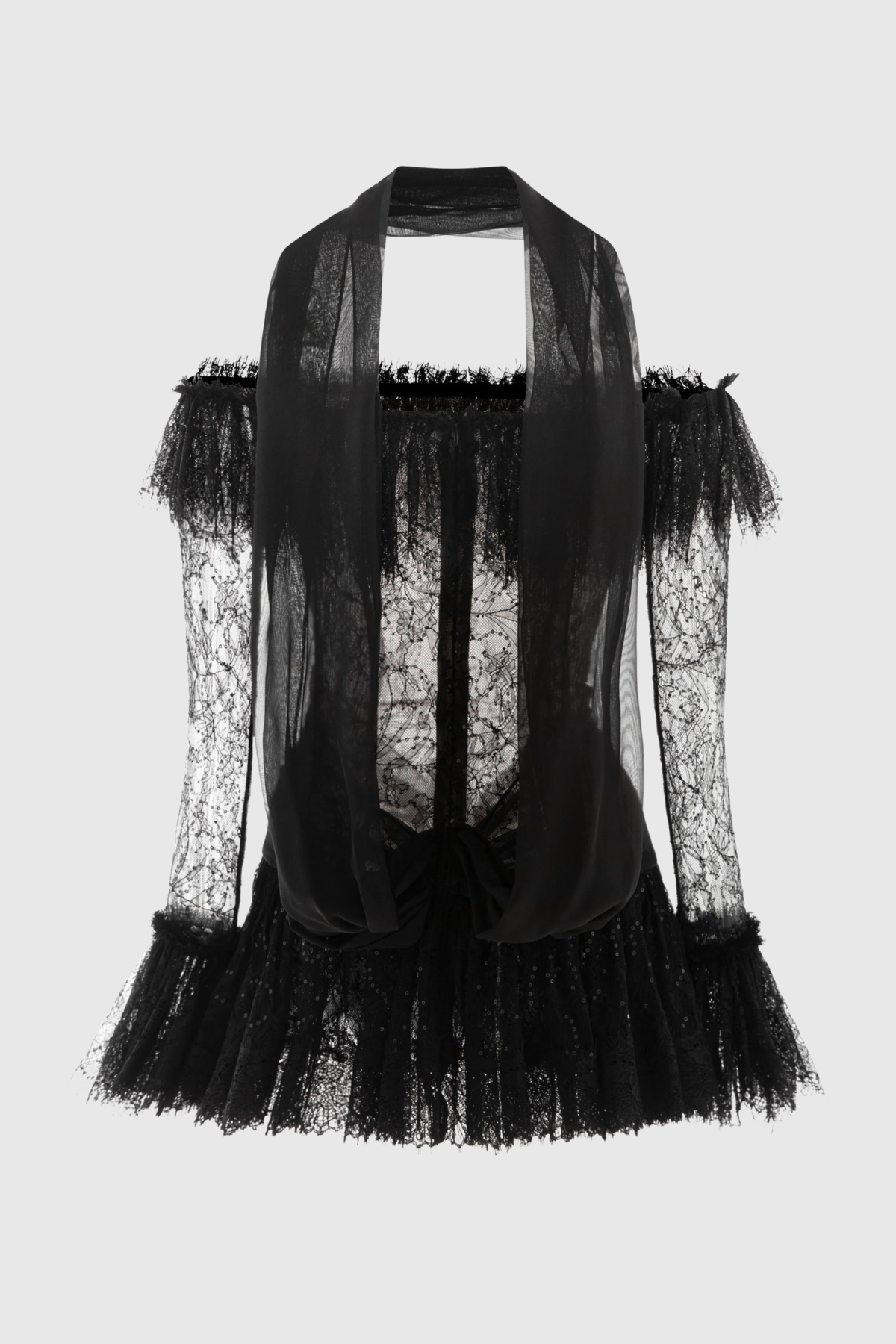Annelore Off Shoulder Lace Ruffle Mini Dress