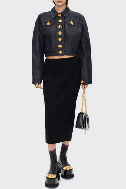 Annema Buttoned Embellished Denim Jacket