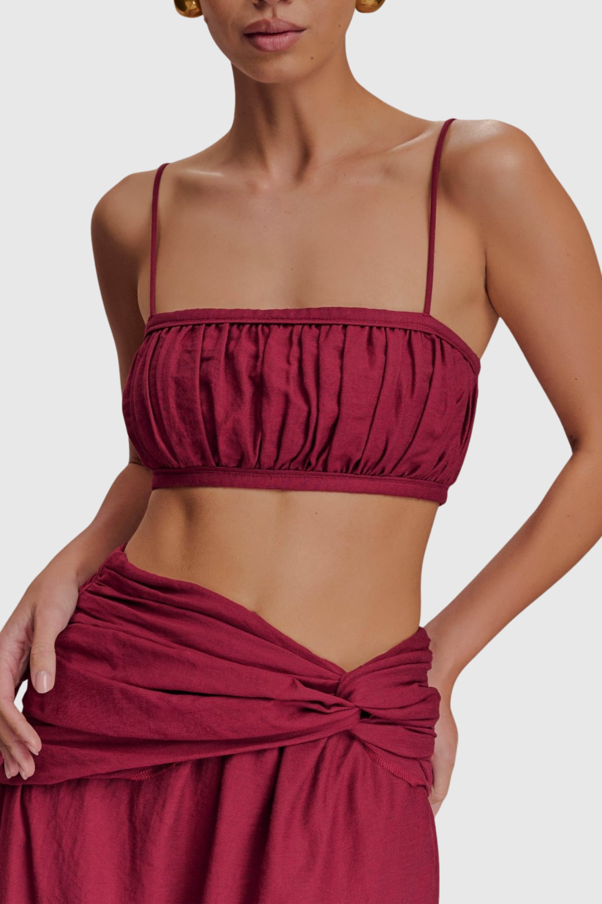 Annike Ruched Top & Knot Maxi Skirt Set - Wine