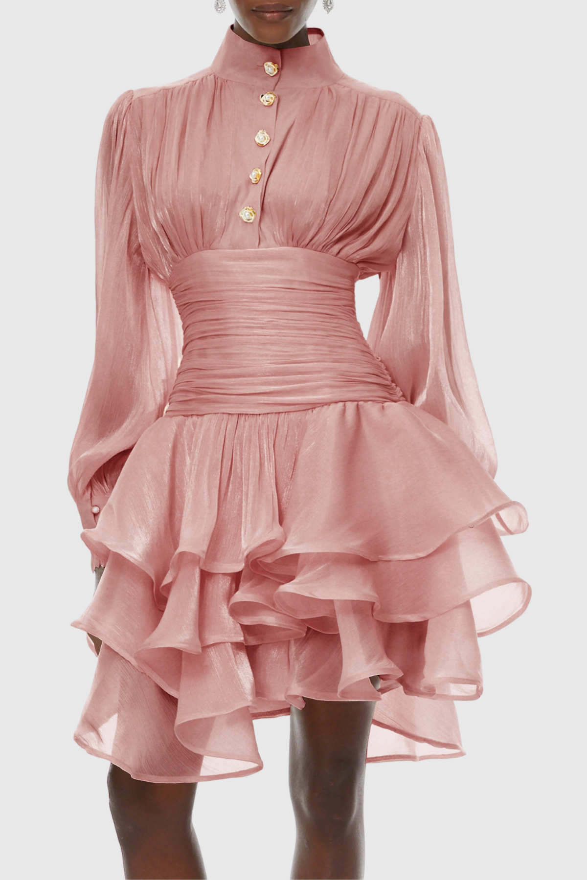 Ansela Ruffle Ruched Mini Dress - Pink