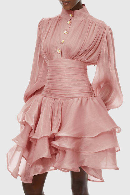 Ansela Ruffle Ruched Mini Dress - Pink