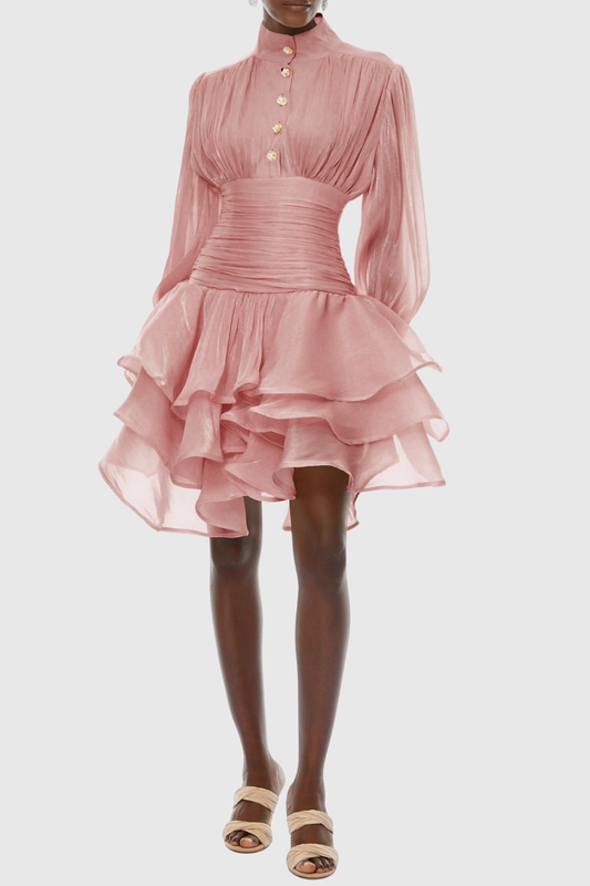 Ansela Ruffle Ruched Mini Dress - Pink